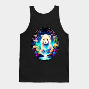 Cute Ferret with Floral Elements in Watercolor art Tank Top